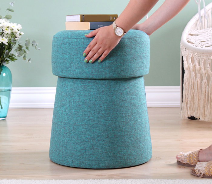 Atelier Del Sofa Puf Azul de Algodón y Lino
